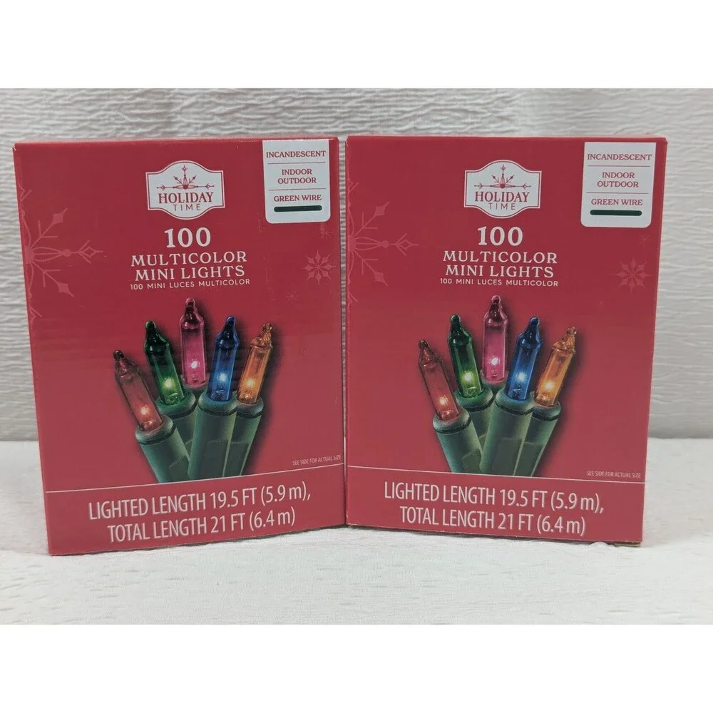 x2 Holiday Time - Multicolor - 100 Mini Lights - Green Wire - 19.5 Ft - 2 pack